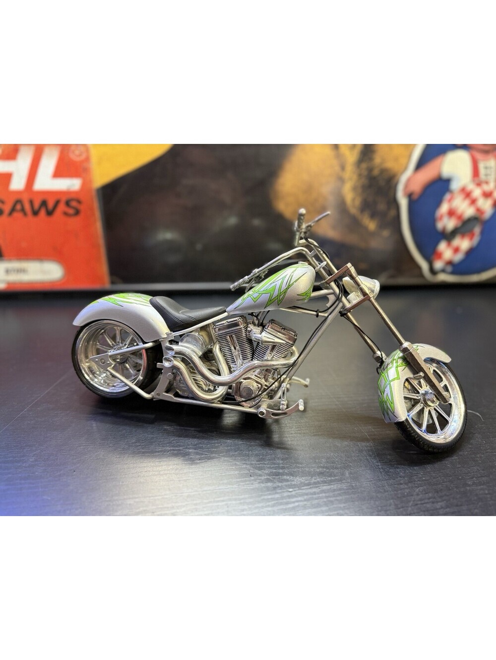 Toy Zone OCC Orange County Choppers Silver Green Diecast Bike 14”